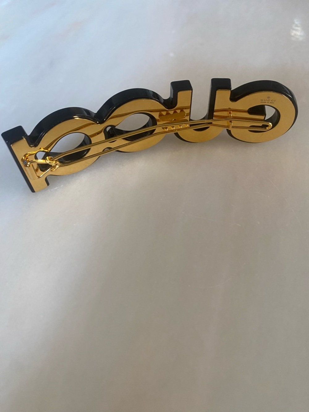 Gucci Black Logo Hairpin with Clear Crystal Accents - Picture 2 of 4